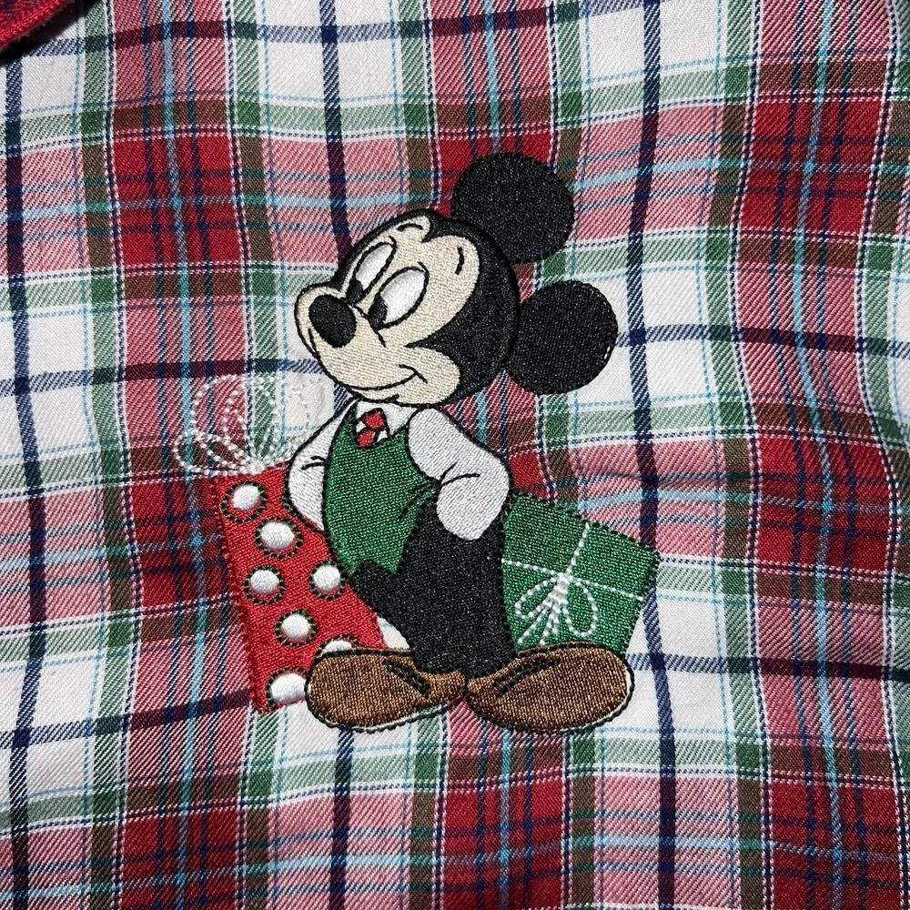 Disney Store Mickey Mouse Pajama Set Mens XL Red Plaid Light Flannel Christmas - Picture 4 of 16